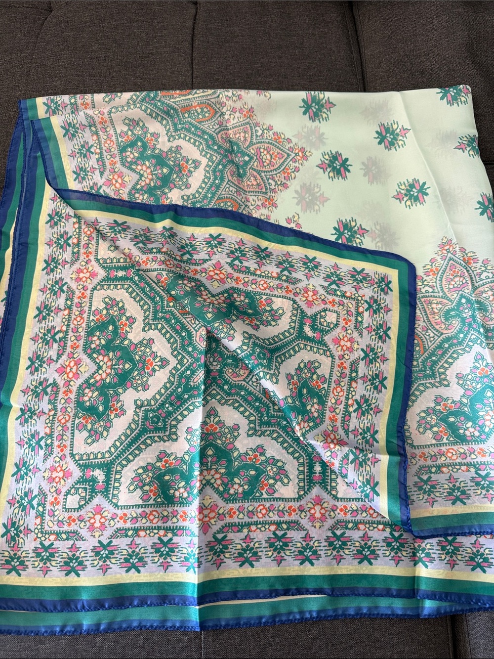 Vince Camuto Cream, Green & Blue Paisley Silk Scarf